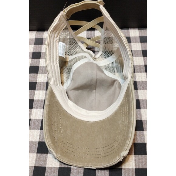 Distressed I Don't Speak Dipshit Beth Dutton Mesh Ponytail Cap Trucker Hat Khaki - Picture 12 of 16